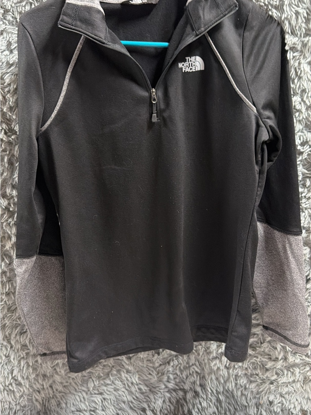 The North Face Black Quarter-Zip Pullover with Gray Sleeve Panels woman’s medium